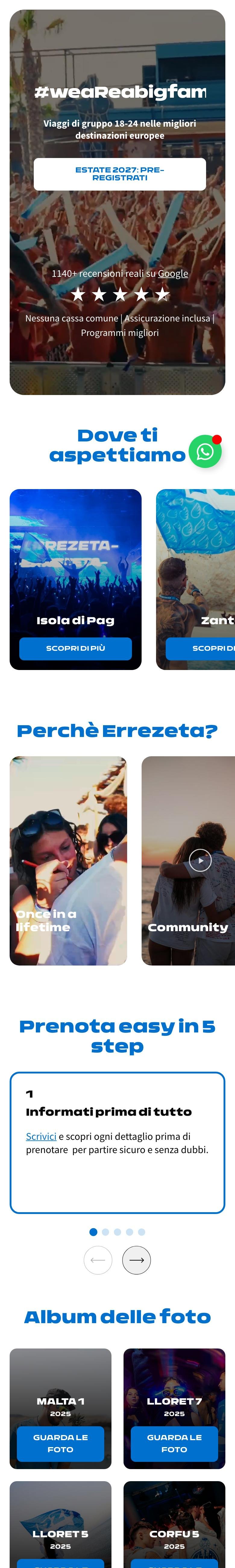 Homepage di Errezeta Events su smartphone