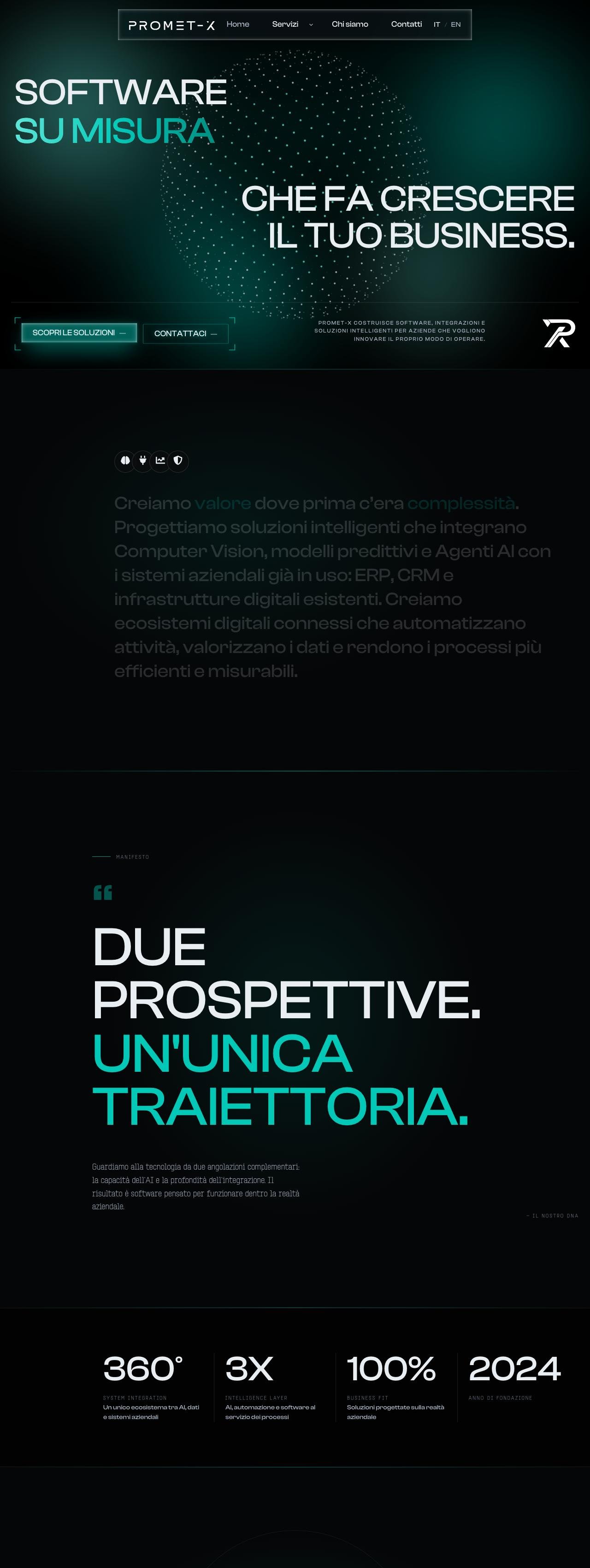 Homepage di Promet-X su desktop