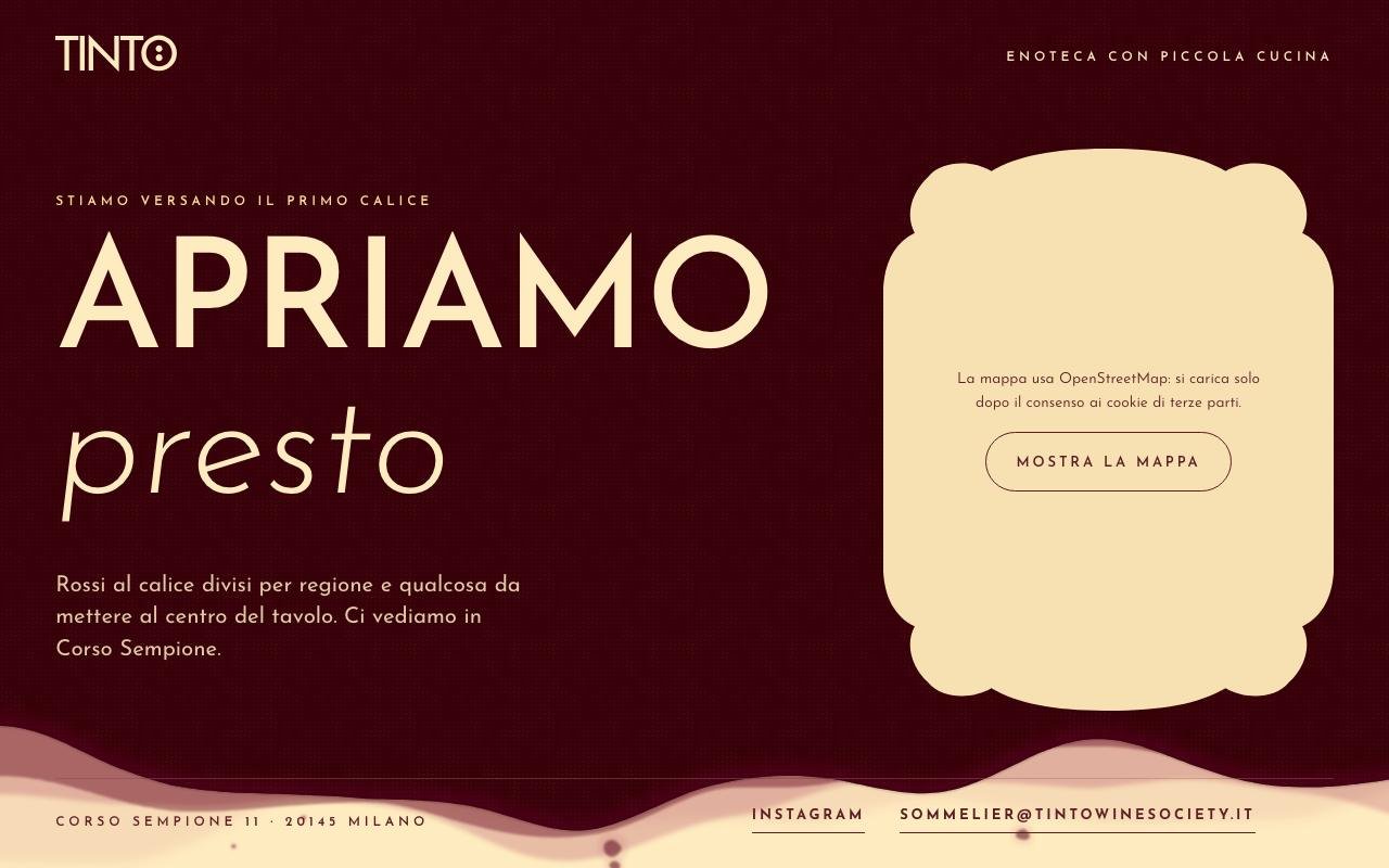 Homepage di Tinto Wine Society su desktop